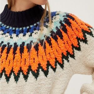 Anthropologie Pilcro Seline Fleece Sweater Faire Island Neon Size XS